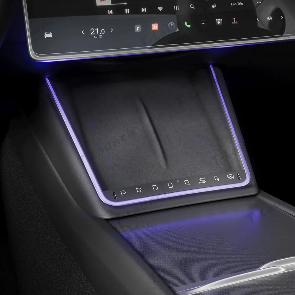 Smart Touch Center Console Wireless Charging Dock with Ambient Light Sync for Tesla Model Y Juniper 2025+ / Model 3 Highland 2024+