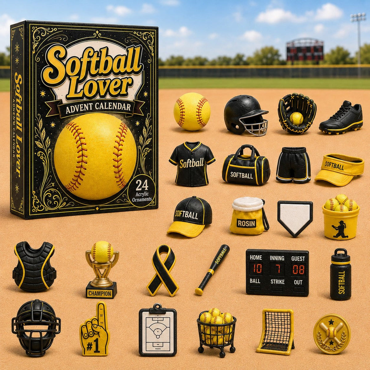 Softball Advent Calendar 2026 - 24 Acrylic Charms, Gift for Softball Players