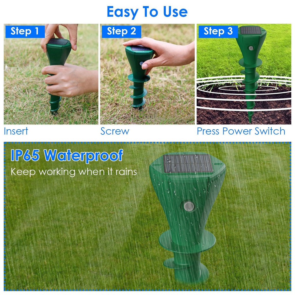 8-Pack Solar Mole Repellent Stakes – Waterproof Vibration