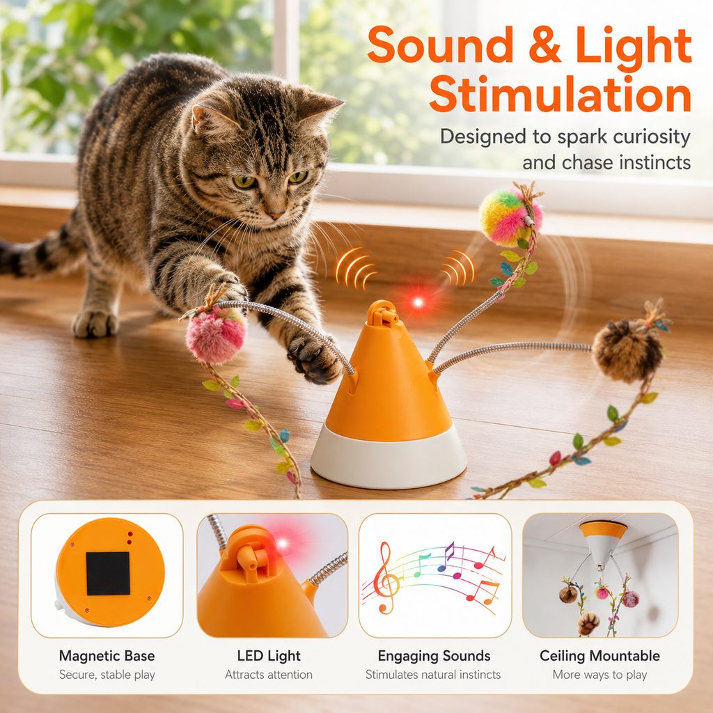 MirokenMiaSpin 360 Magnetic Rotating Cat Teaser Toy for Indoor Cats - USB-C Hands-Free Play to Beat Boredom