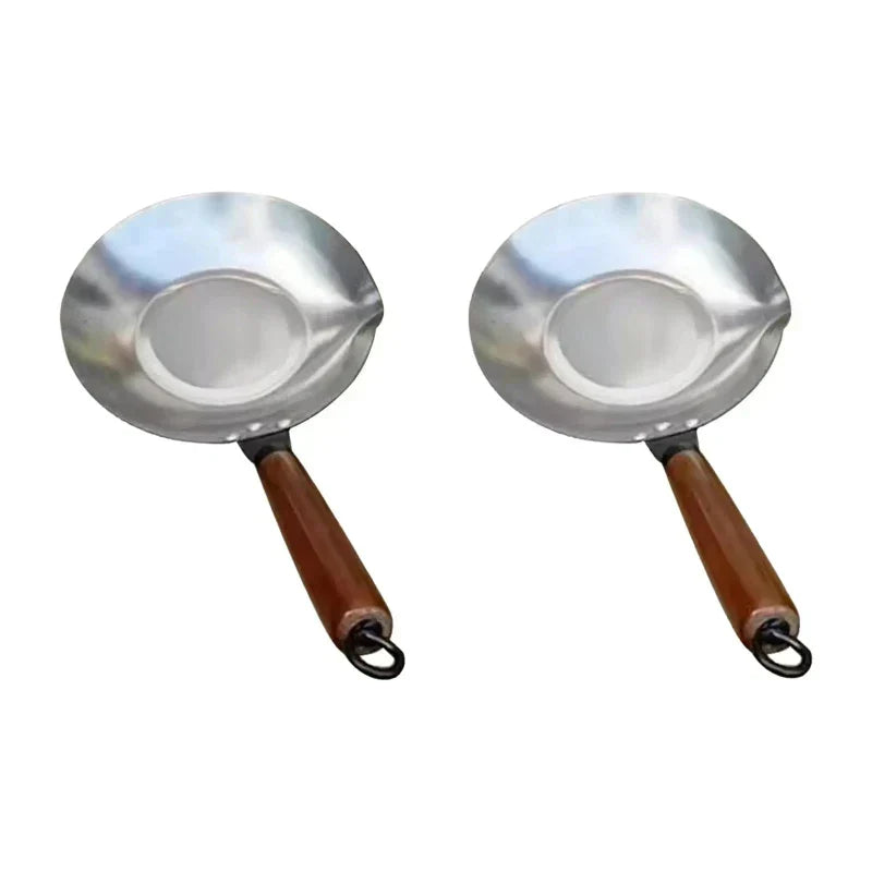 Stainless steel melting pot with spout and wooden handle