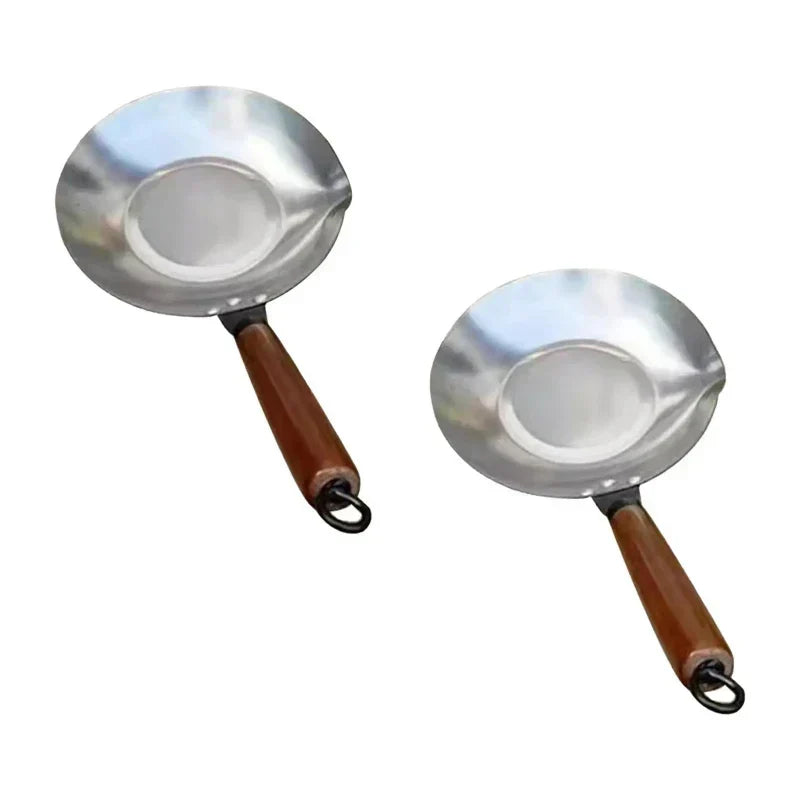 Stainless steel melting pot with spout and wooden handle