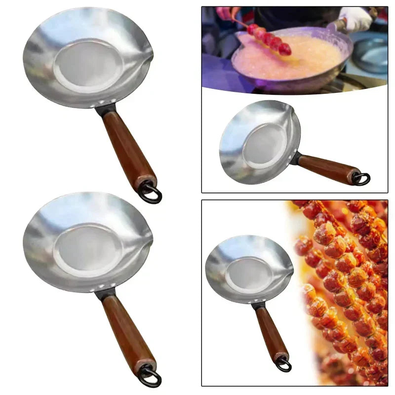 Stainless steel melting pot with spout and wooden handle