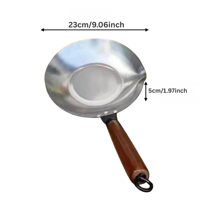 Stainless steel melting pot with spout and wooden handle