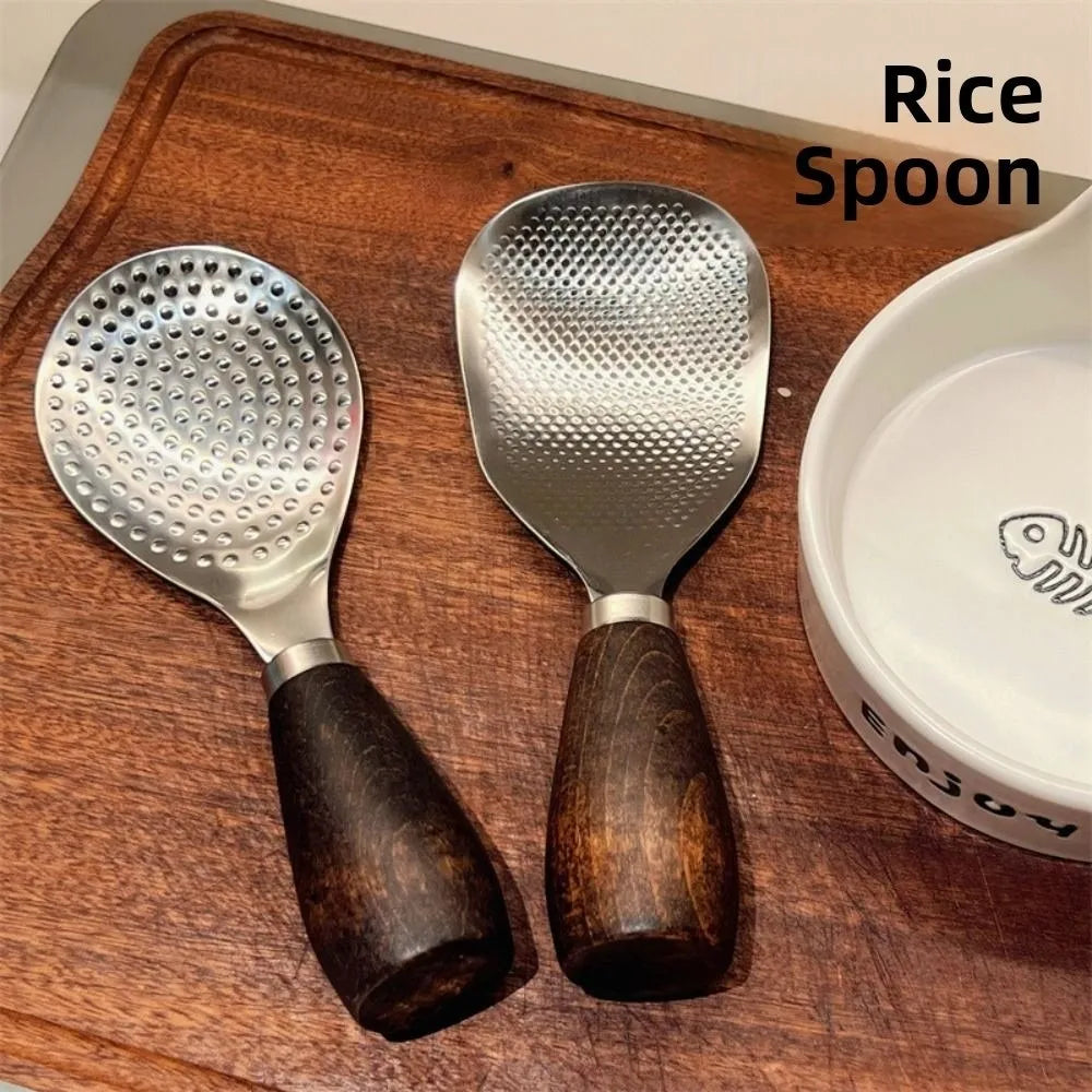 Stainless Steel Rice Scoop with Wooden Handle - Comfortable and Stylish