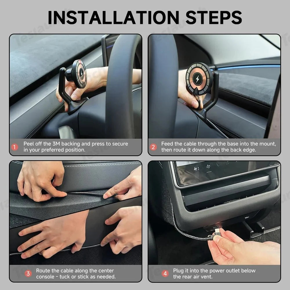 Steering Wheel Magnetic Magsafe Wireless Charging Phone Holder For Tesla Model 3/Y(2017-2025)