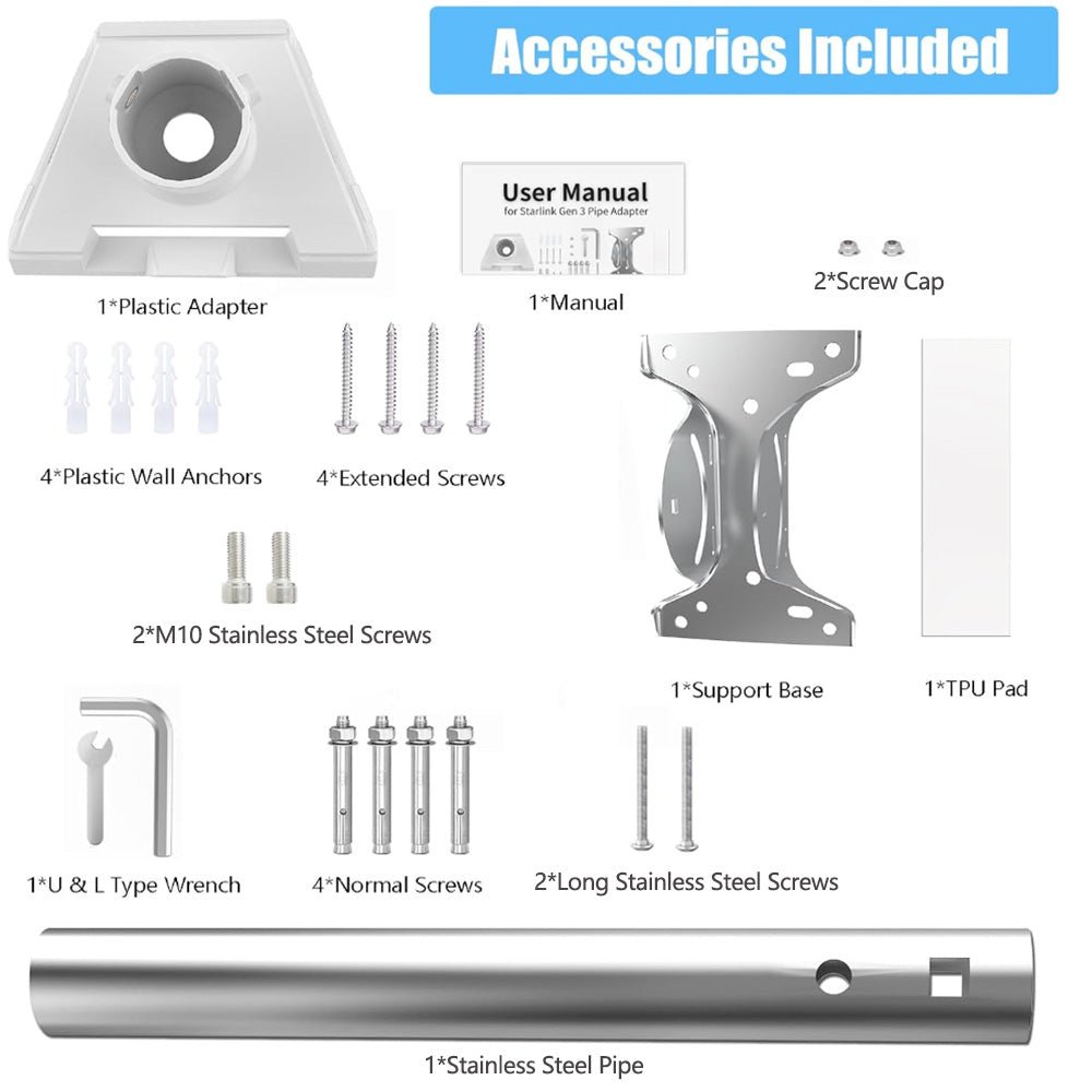 Straight Pipe Roof Mount Kit for Starlink Gen 3