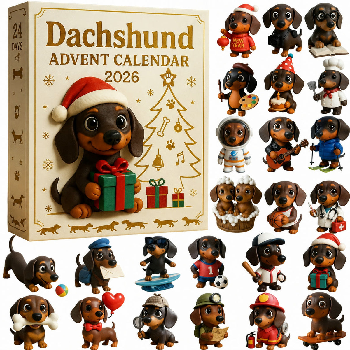 Dachshund Advent Calendar 2026 - 24 Dachshund Figurines