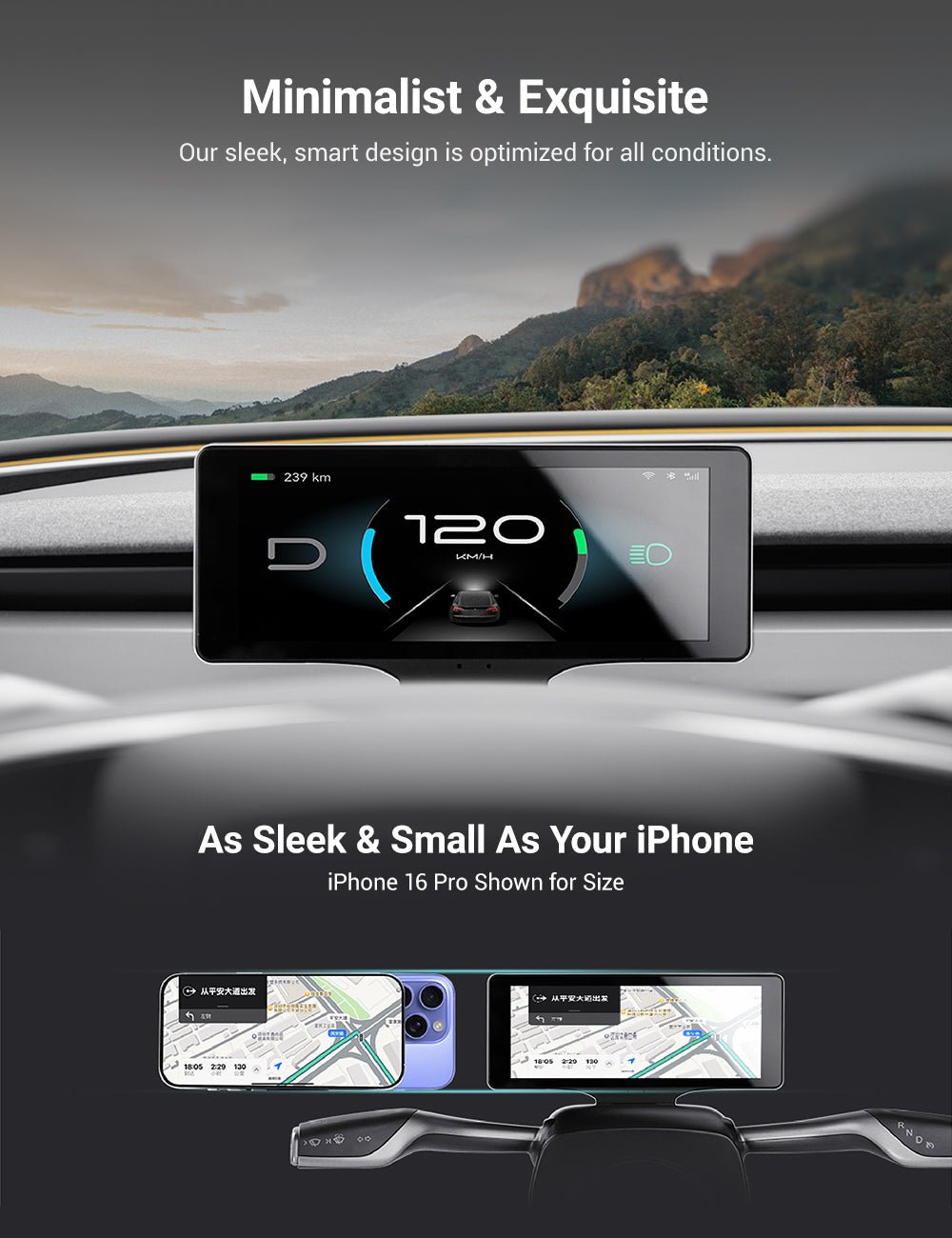 Miroken 7′′ Gear Shift Touch Screen Dashboard Display for Model 3 Highland / Model Y Juniper