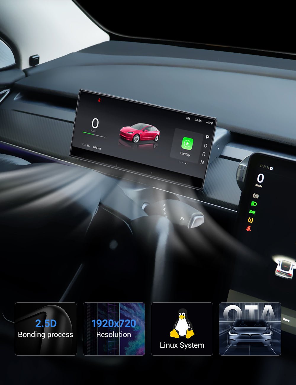 Miroken F9 Pro Screen Dashboard Display With Carplay & Android Auto for Model 3 / Model Y