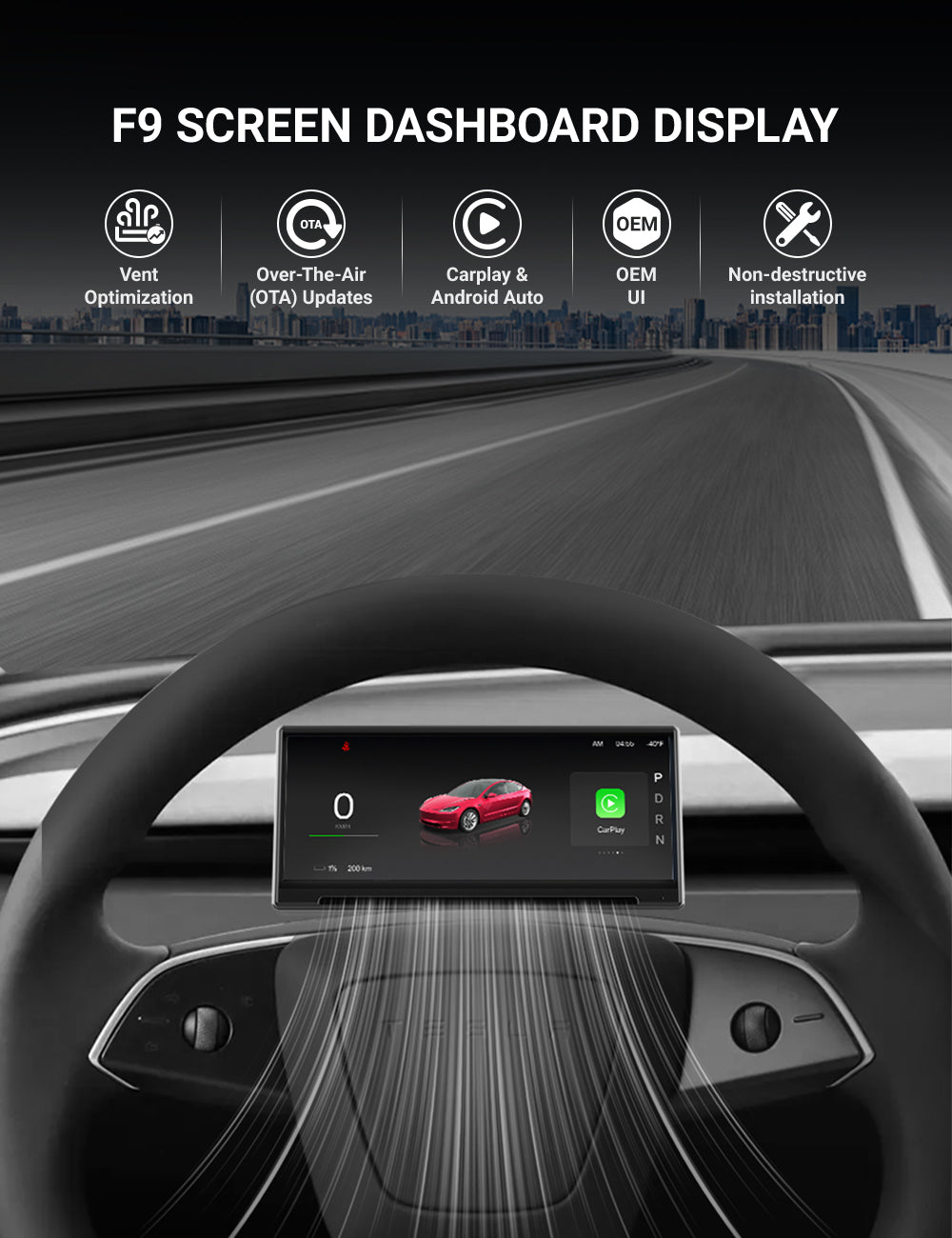 Miroken F9 Pro Screen Dashboard Display With Carplay & Android Auto for Model 3 / Model Y