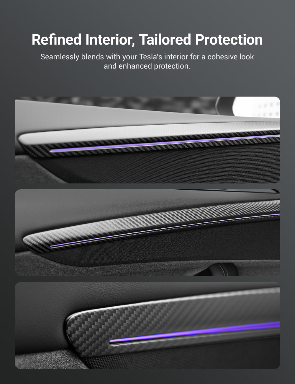 Miroken Dry Carbon Fiber Door Trim Cover for Tesla Model Y Juniper