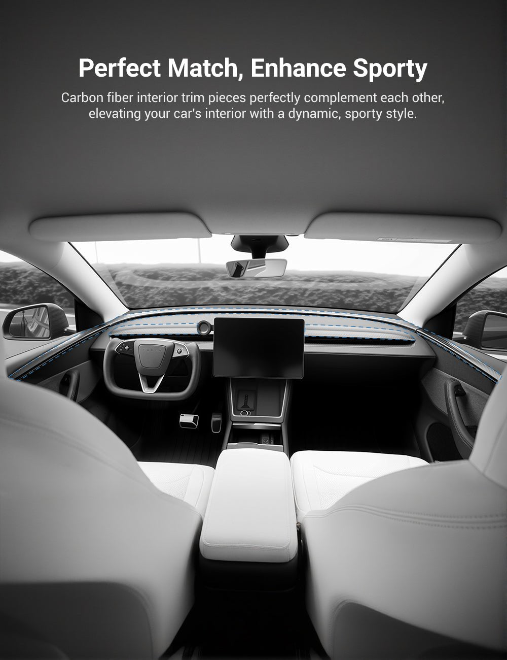 Miroken Dry Carbon Fiber Door Trim Cover for Tesla Model Y Juniper