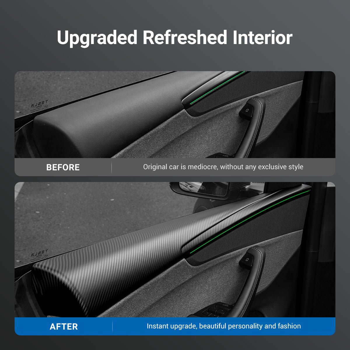 Miroken Dry Carbon Fiber Full Upper Oversized Extended Door Panel Overlays for Model Y Juniper