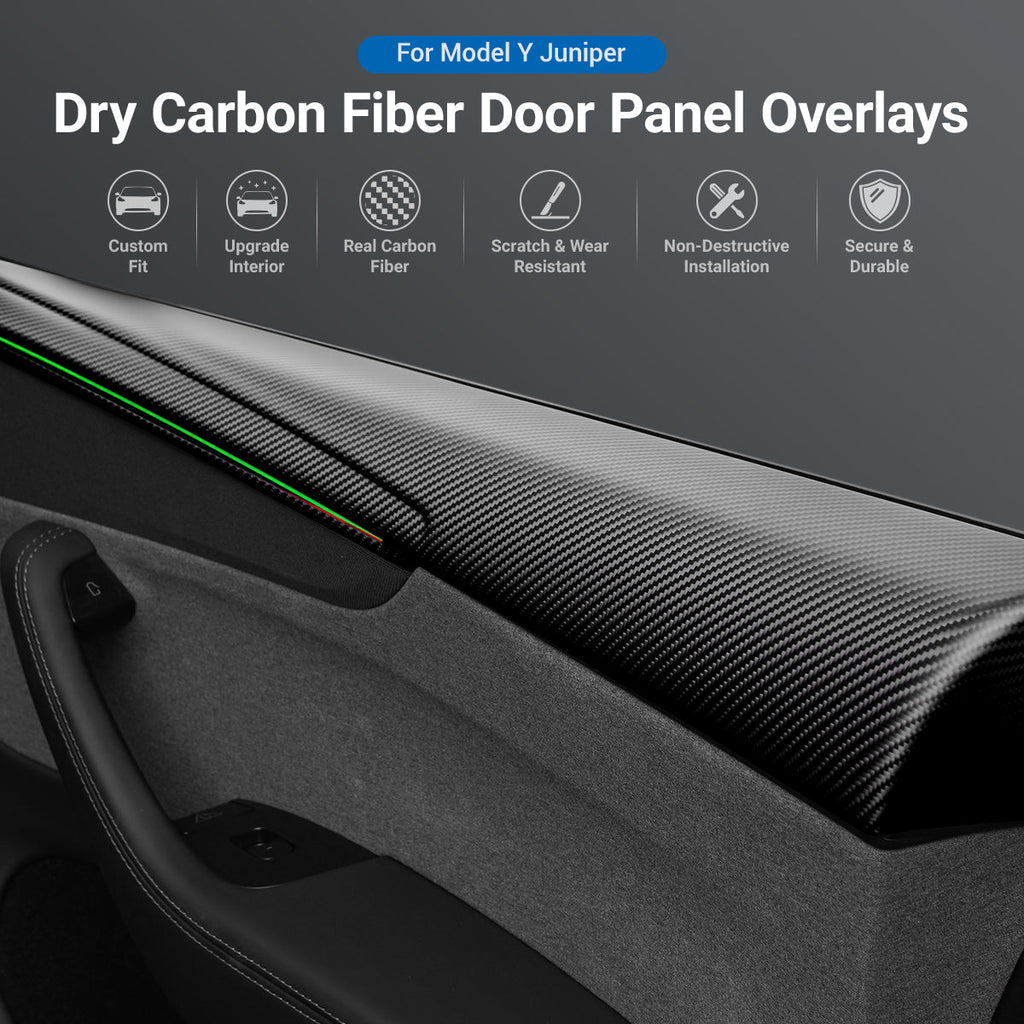 Miroken Dry Carbon Fiber Full Upper Oversized Extended Door Panel Overlays for Model Y Juniper