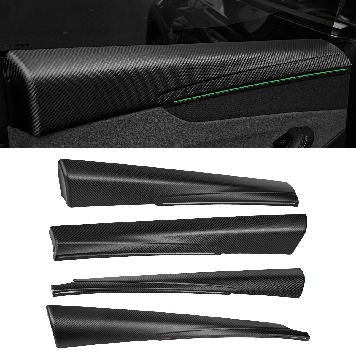 Miroken Dry Carbon Fiber Full Upper Oversized Extended Door Panel Overlays for Model Y Juniper
