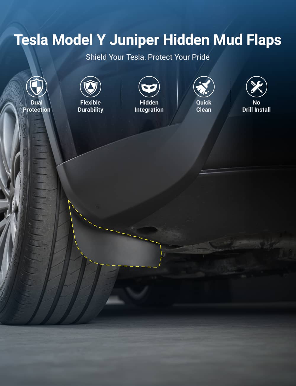 Miroken Hidden Mud Flaps for Model Y Juniper/ Model YL | Invisible Protection