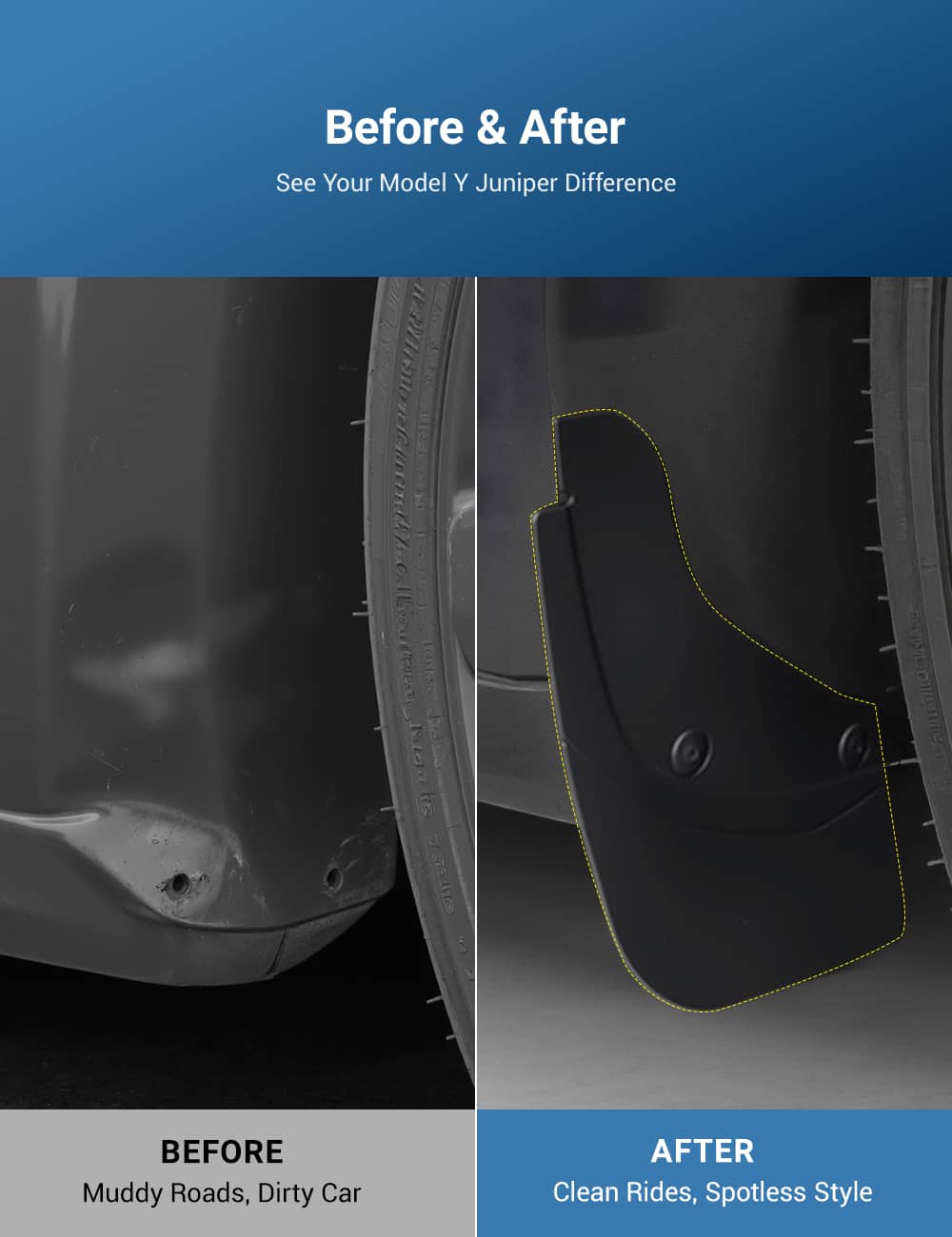 Miroken Hidden Mud Flaps for Model Y Juniper/ Model YL | Invisible Protection