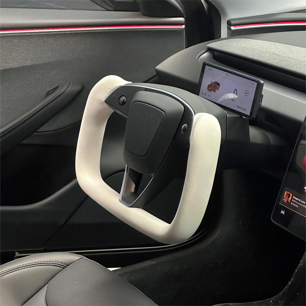 Miroken Model 3 Highland & Model Y Juniper Yoke Plaid Steering Wheel 【White Leather】