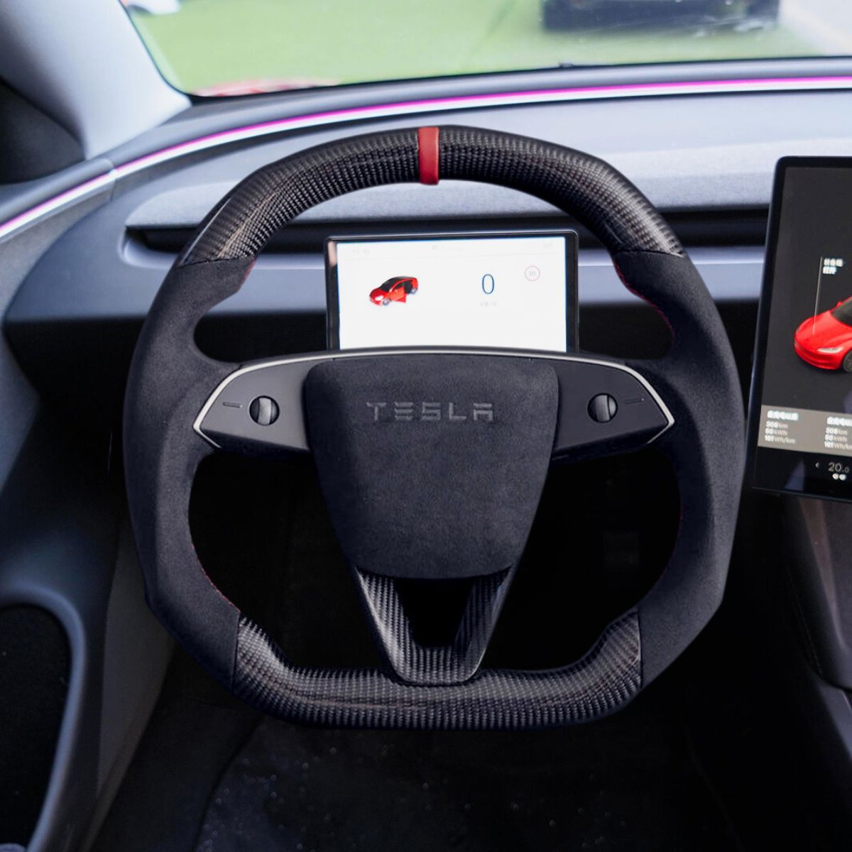 Miroken Alcantara Carbon Fiber Steering Wheel for Model 3 Highland / Model Y Juniper