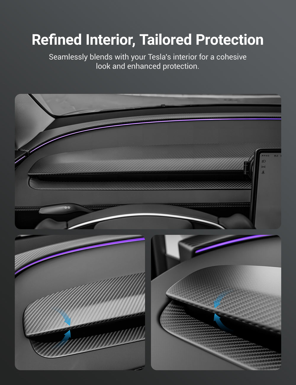 Miroken Real Dry Carbon Fiber Dashboard Cover Overlay for Model 3 Highland / Model Y Juniper
