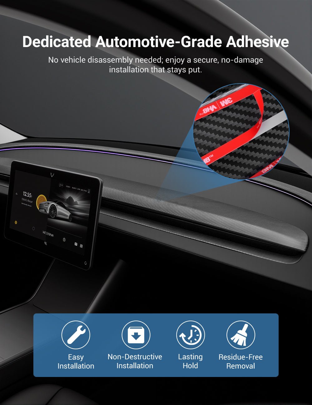 Miroken Real Dry Carbon Fiber Dashboard Cover Overlay for Model 3 Highland / Model Y Juniper