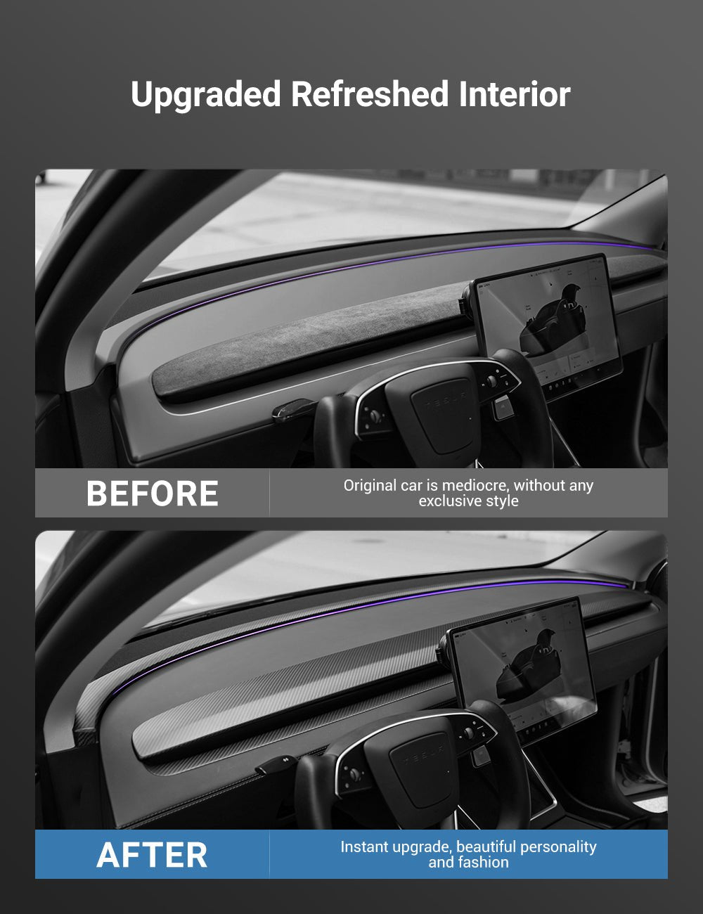 Miroken Real Dry Carbon Fiber Dashboard Cover Overlay for Model 3 Highland / Model Y Juniper