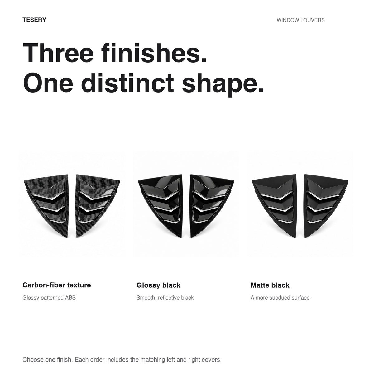 Miroken Rear Side Window Louvers Cover for Model Y | 3 Finishes | 2-Pack