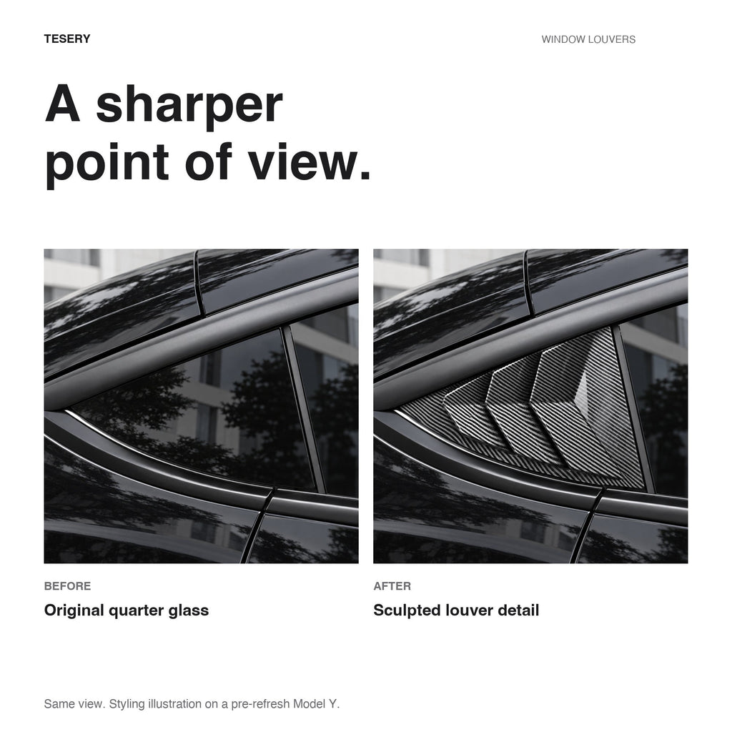 Miroken Rear Side Window Louvers Cover for Model Y | 3 Finishes | 2-Pack