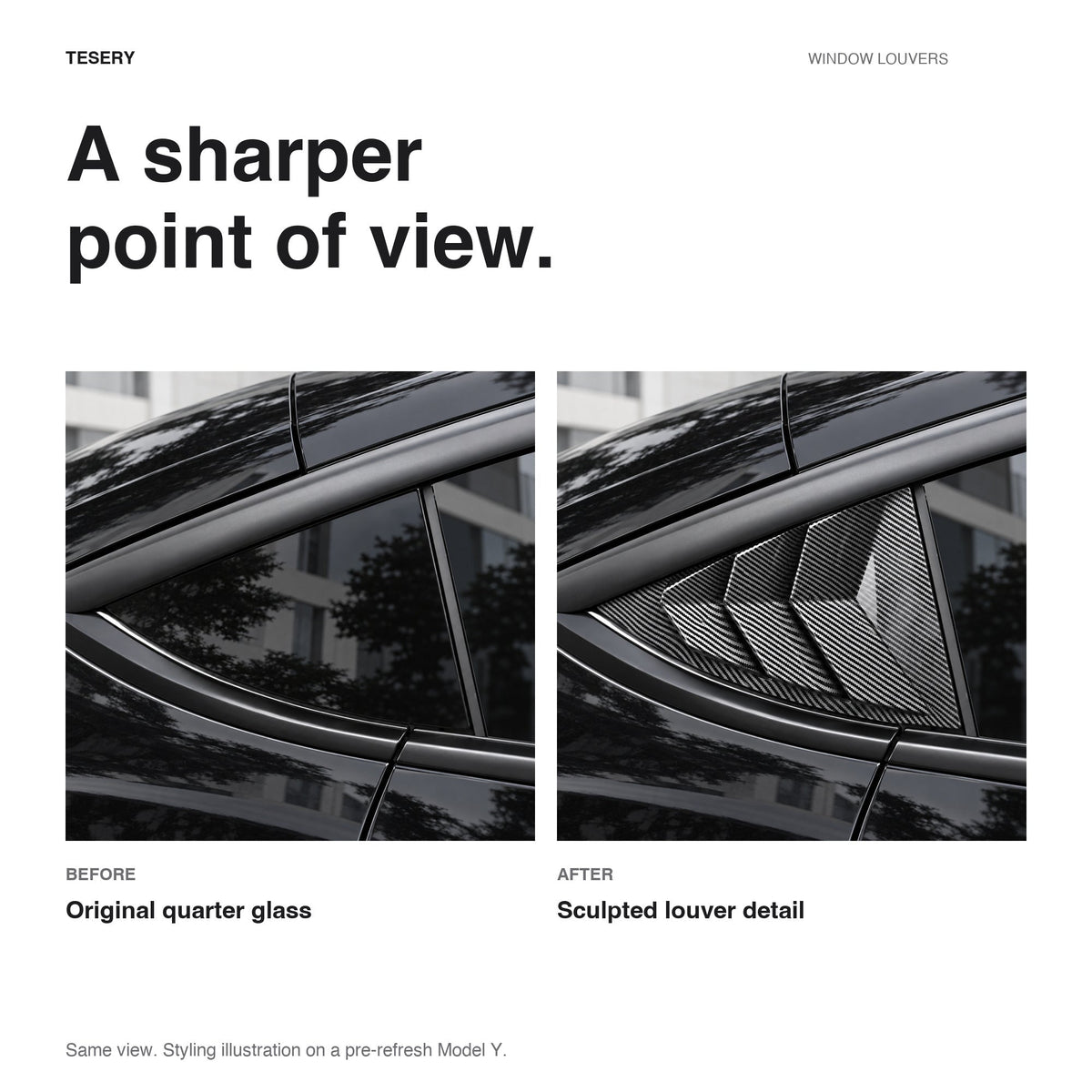 Miroken Rear Side Window Louvers Cover for Model Y | 3 Finishes | 2-Pack