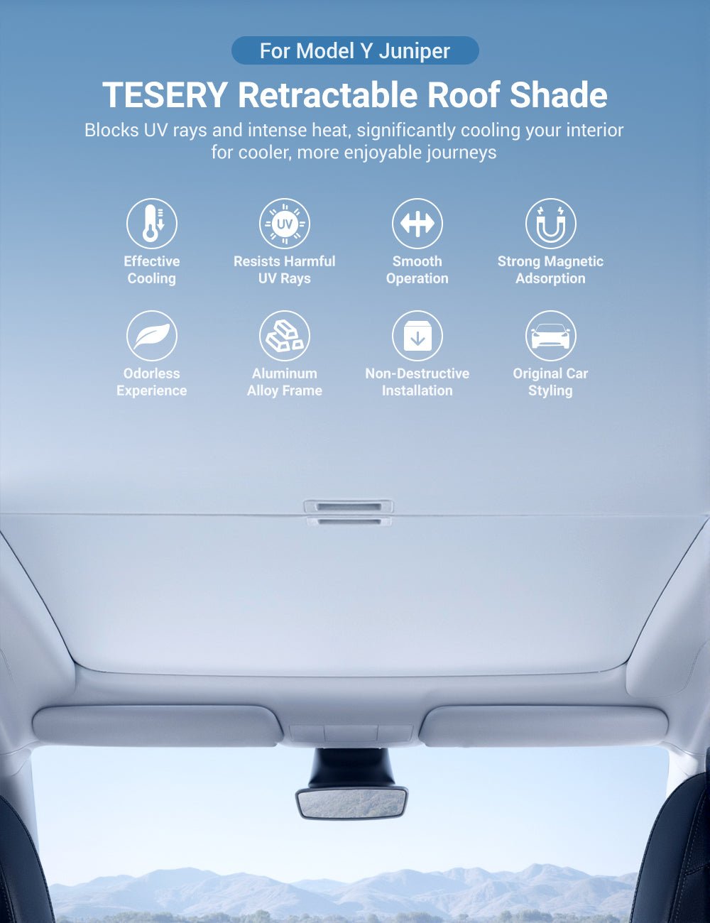 Miroken Retractable Sun Shade for Model Y Juniper