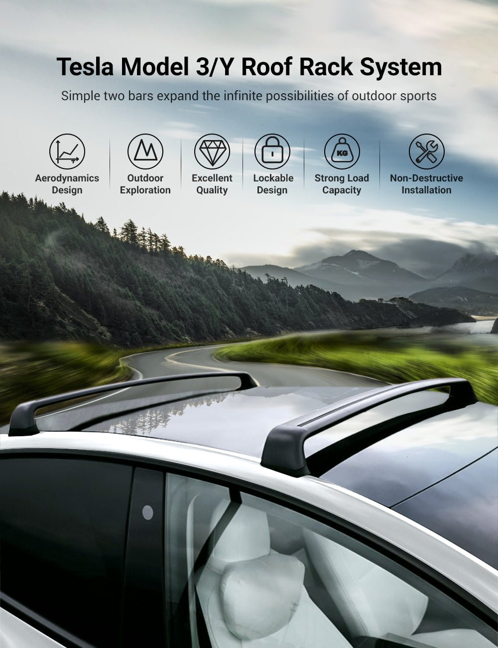Miroken Roof Rack for Tesla Model 3 Highland / Model Y (Set of 2)