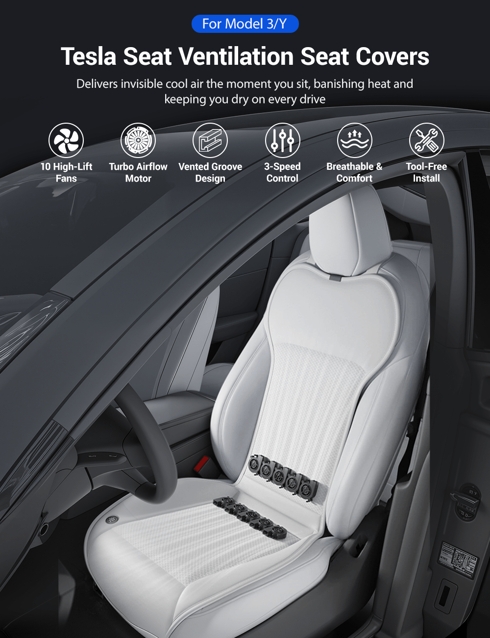 Miroken Seat Ventilation Seat Covers for Model 3 Highland & Model Y Juniper