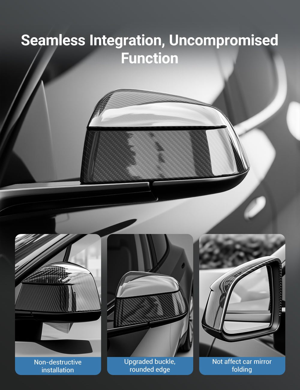 Miroken Side Mirror Cover for Model Y Juniper (OEM Style) - Dry Carbon Fiber Exterior Mods