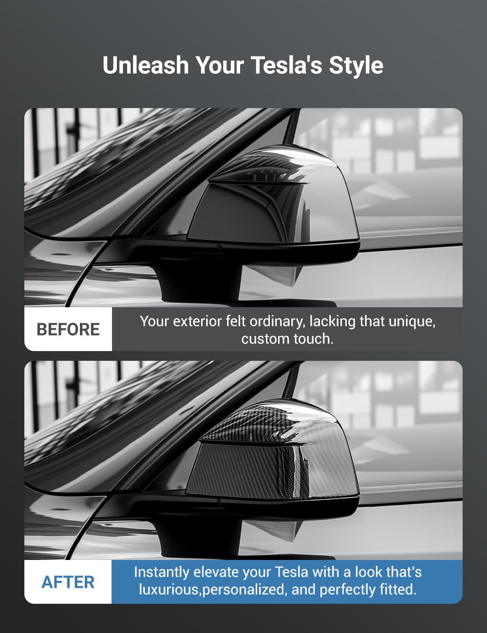 Miroken Side Mirror Cover for Model Y Juniper (OEM Style) - Dry Carbon Fiber Exterior Mods