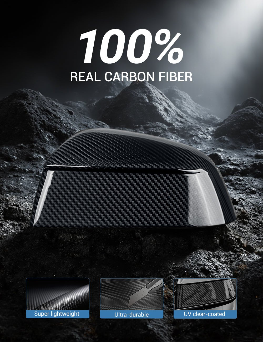 Miroken Side Mirror Cover for Model Y Juniper (OEM Style) - Dry Carbon Fiber Exterior Mods