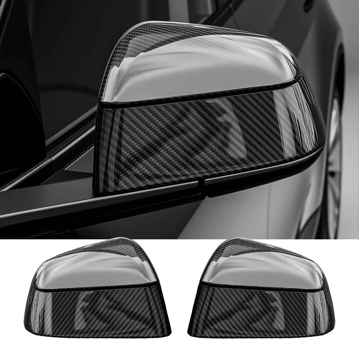 Miroken Side Mirror Cover for Model Y Juniper (OEM Style) - Dry Carbon Fiber Exterior Mods