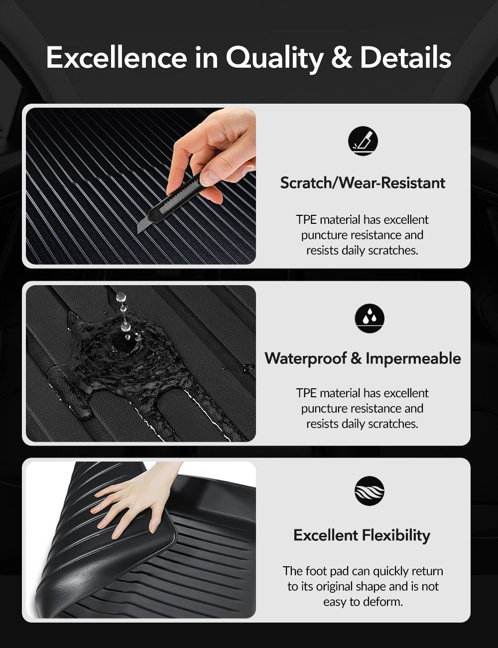 Miroken TPE All Weather Floor Mats for Tesla Model Y & Model 3