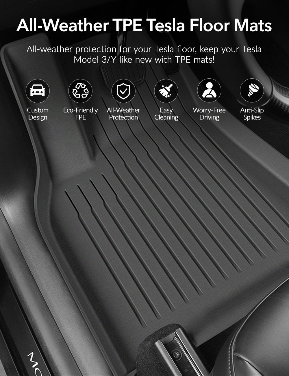 Miroken TPE All Weather Floor Mats for Tesla Model Y & Model 3