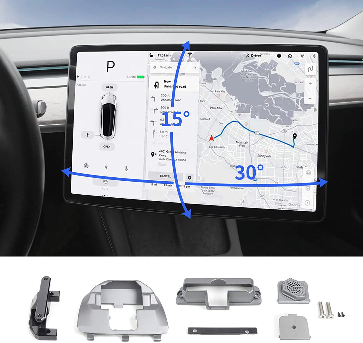 Model Y / Model 3 Highland Screen Swivel Rotating Mount Kit (Fits RHD & LHD) | Miroken