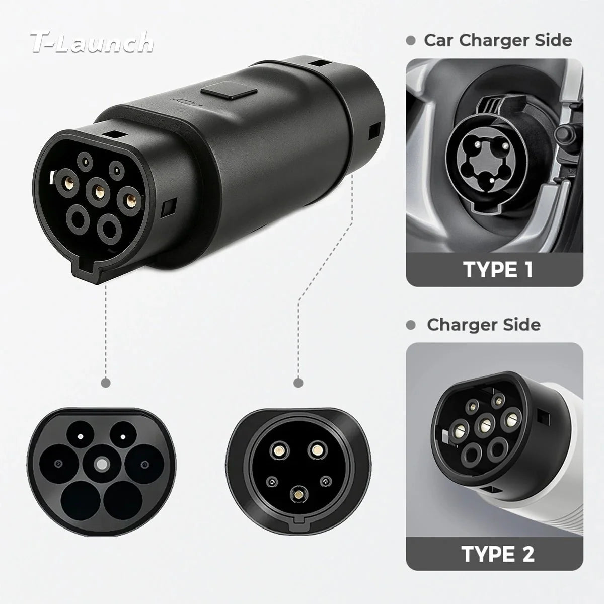 Type 2 to Type 1 EV Charging Adapter