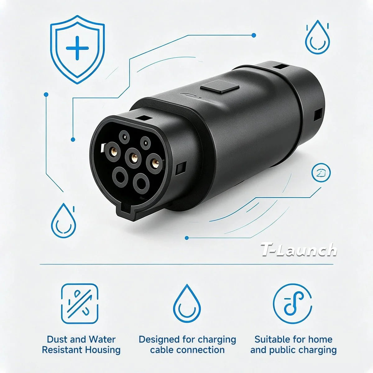Type 2 to Type 1 EV Charging Adapter