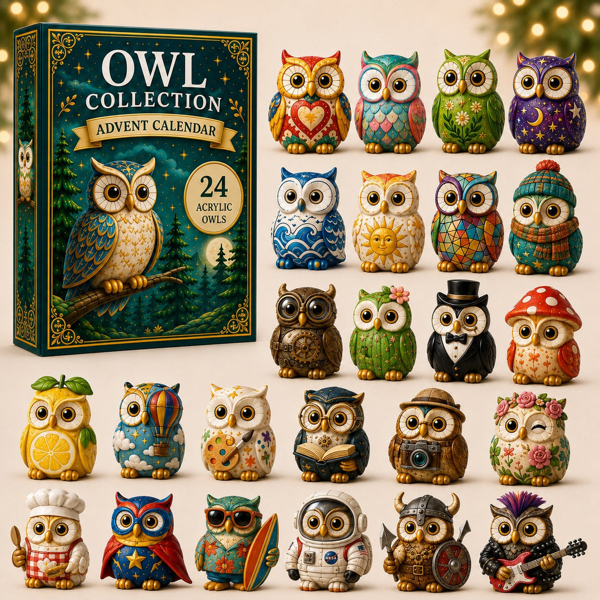 Owl Advent Calendar 2026 - 24 Acrylic Owl Ornaments