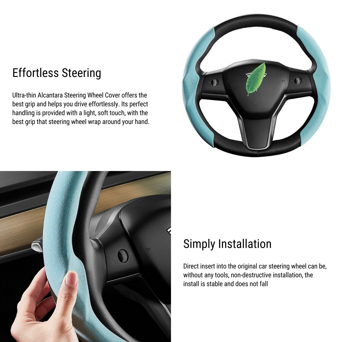 Ultra-thin Alcantara Steering Wheel Cover for Model 3 / Y | Miroken
