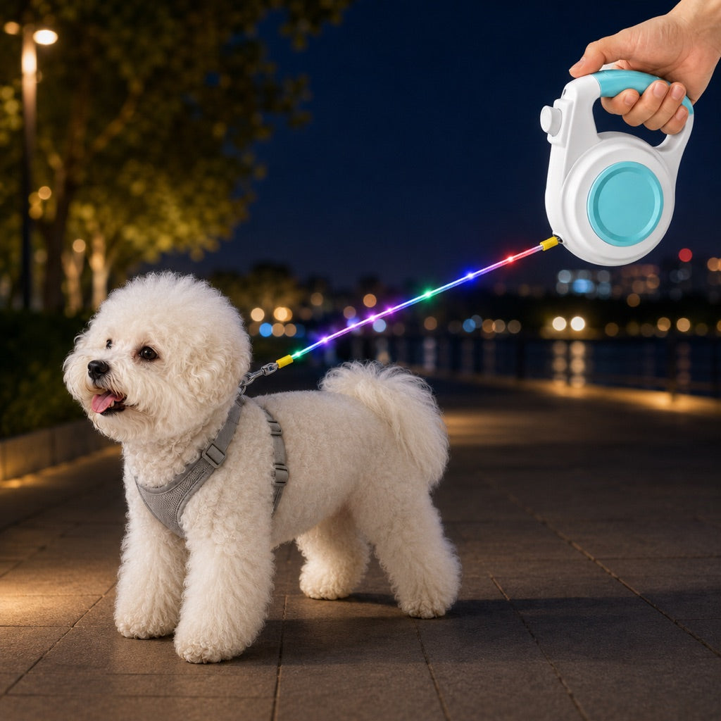MirokenRechargeable Light-Up Retractable Dog Leash for Night Walks - Helps Small Dogs Stay Visible & Easy to Control
