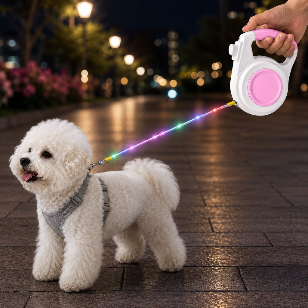MirokenRechargeable Light-Up Retractable Dog Leash for Night Walks - Helps Small Dogs Stay Visible & Easy to Control
