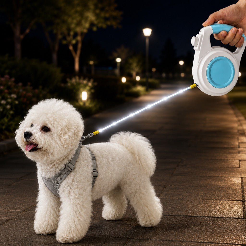 MirokenRechargeable Light-Up Retractable Dog Leash for Night Walks - Helps Small Dogs Stay Visible & Easy to Control