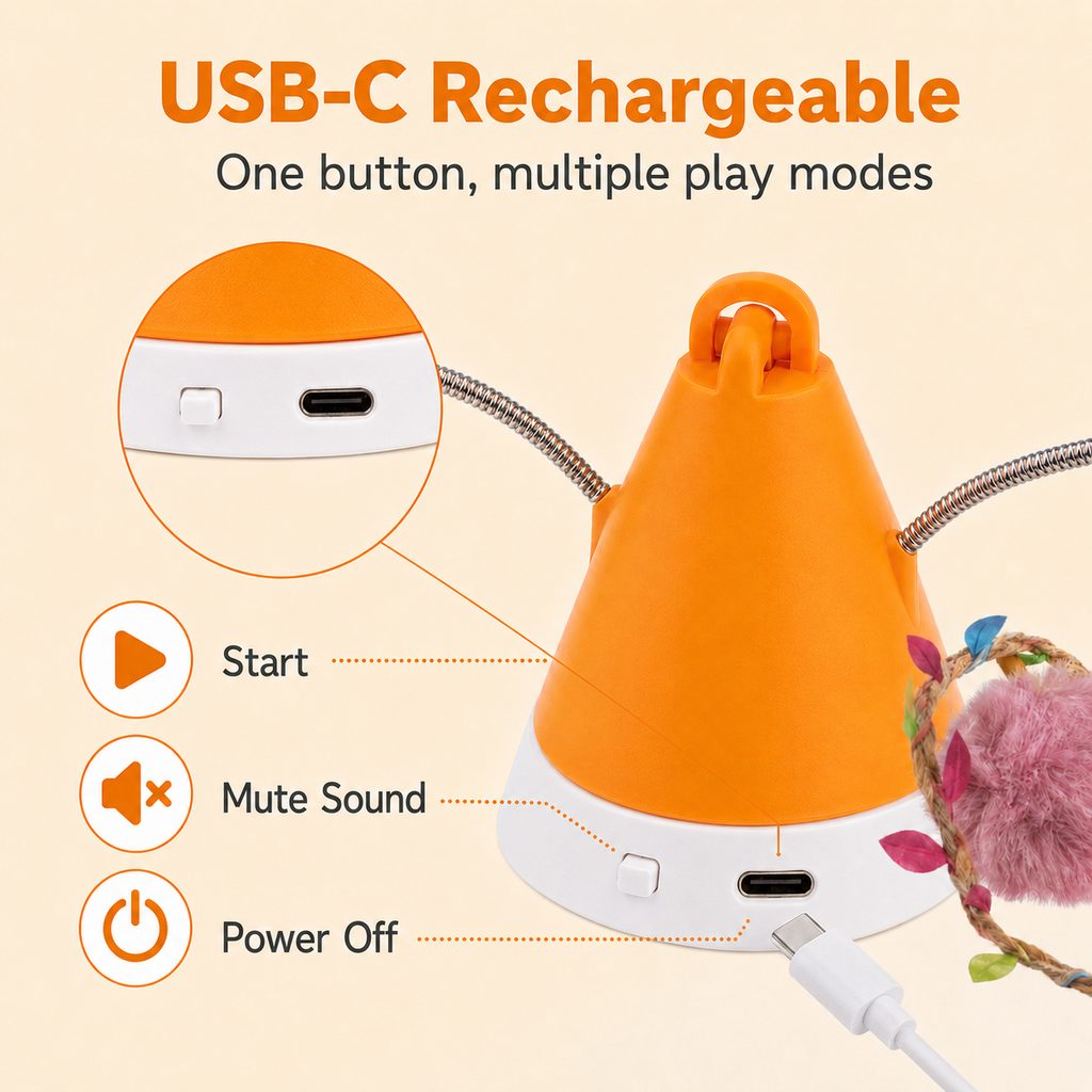 MirokenMiaSpin 360 Magnetic Rotating Cat Teaser Toy for Indoor Cats - USB-C Hands-Free Play to Beat Boredom