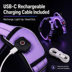 MirokenRechargeable LED Dog Harness for Night Walks - Back-Panel Glow & Reflective Webbing for Better Low-Light Visibility