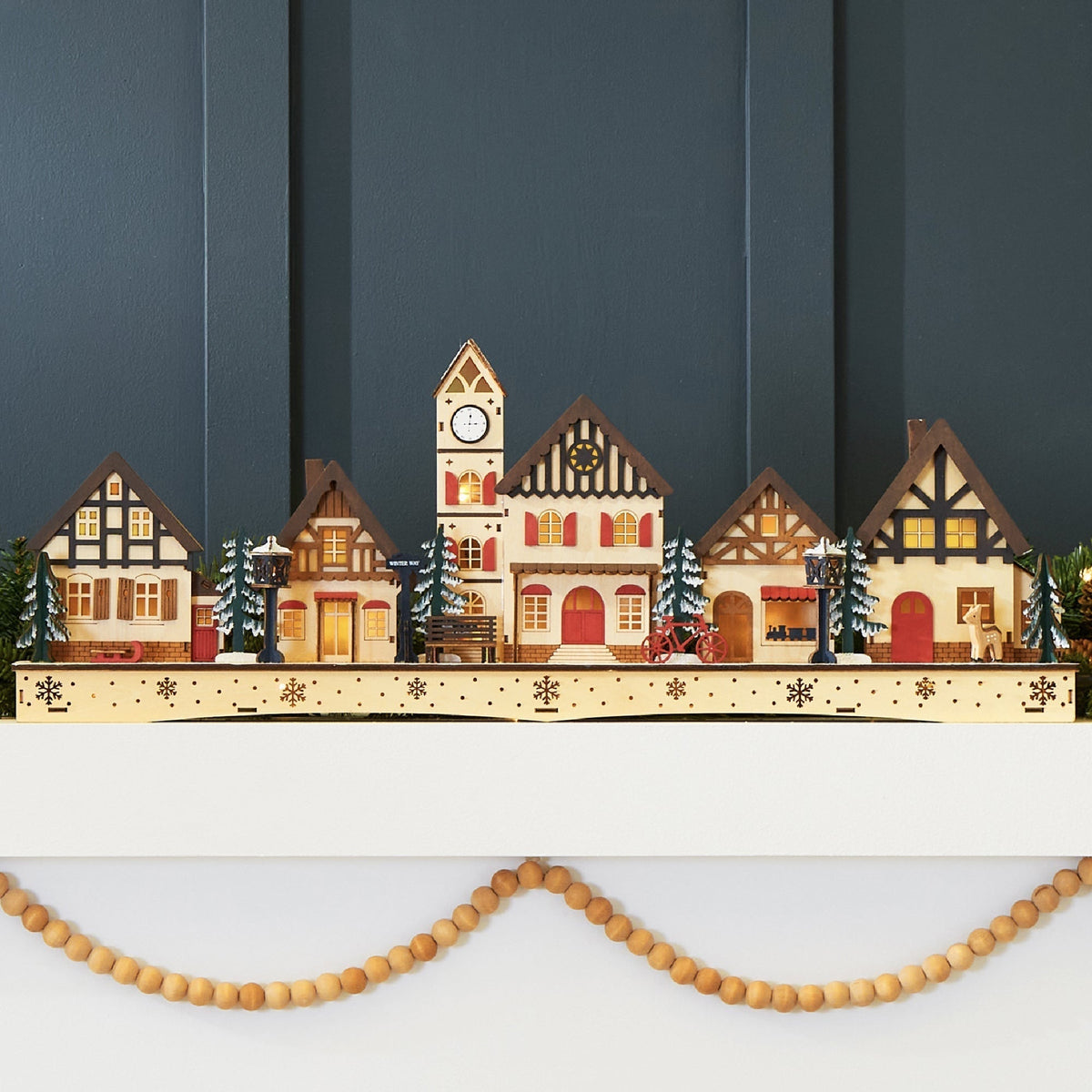 Light-Up Wooden Christmas Village - Chimney Decoration with LED Houses